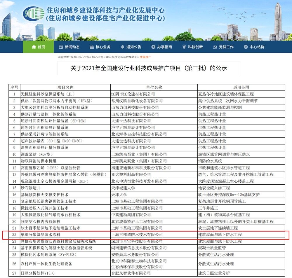 2021年全國建設行業(yè)科技成果推廣項目（第三批）公示名單